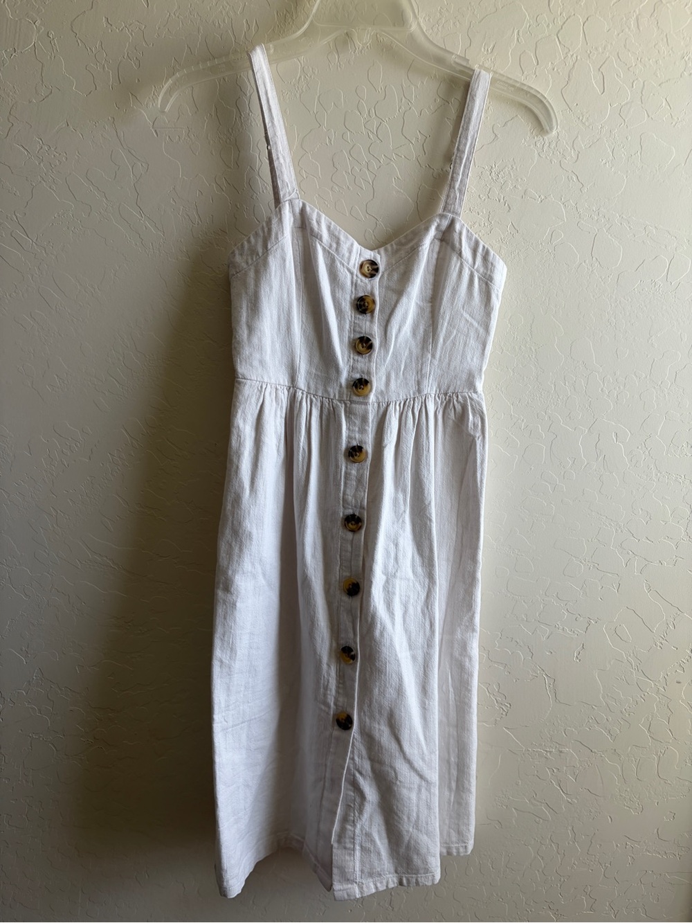Abercrombie & Fitch White Button-Front Midi Dress with Thin Straps